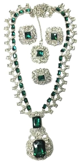 INSTAZONE Luxurious American diamond Long | necklace | Earring Ring and Maang Tikka set inspired by Nita Ambanis iconic style (B0DG3Y9YR1) Amazon Price History, Amazon Price Tracker