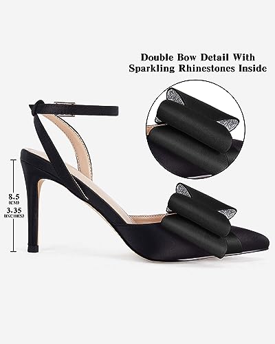 Coutgo Bow Black Heels for Women Rhinestone Closed Toe High Heel Strappy Dress Wedding Bridal Pumps Shoes4