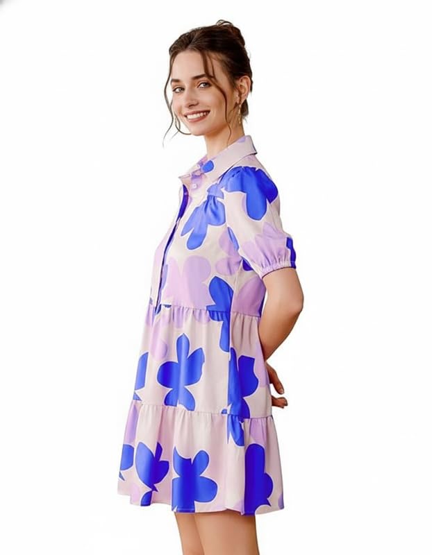 Image of Women's Fit and Flared Shirt Midi Dress with Collar Neck & Short Sleeves - Rayon Casual Dress