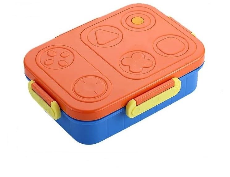 Turuncu PP Çocuk Beslenme Kabı, 880 ml, 2 Bölmeli, Renkli Desenli