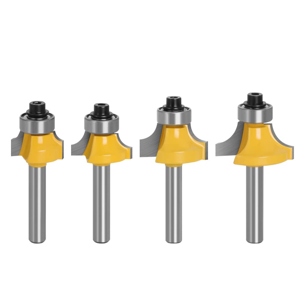 Router Bit,Milling Cutter,Bearing Guided Router Cu Milling Cutter,4PCS Roundoer Edging Router Bits Set, 1/4 Inch Shank Corner