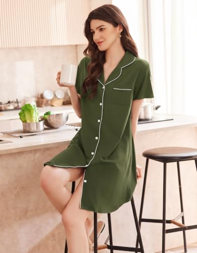 Ekouaer Nightgowns for Women Button Down Night Gowns Short Sleeve Sleepwear - image 5