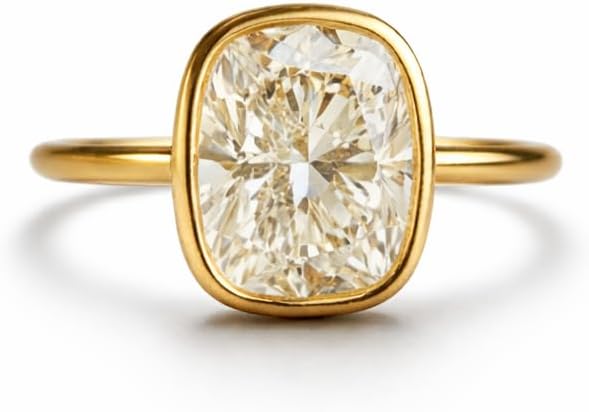 Bezel Set 6 Ct Cushion Cut Moissanite Engagement Ring Elongated Cushion Solitaire Wedding Ring in 18K Solid Gold Proposal Anniversary Jewelry Wedding Gift For Bridal