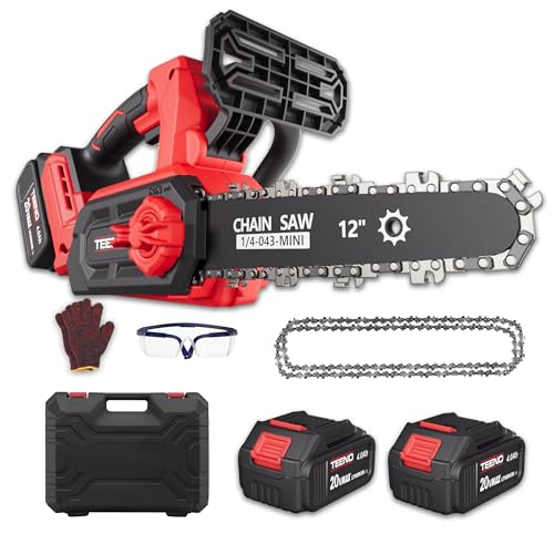 Motosierra a Batería 12 Pulgadas, 1200W Brushless Sierra Eléctrica Inalámbrica con 2 Baterías 4.0Ah y Cargador, Tensado de Cadena sin Herramientas, Corte de Madera y Poda de Árboles