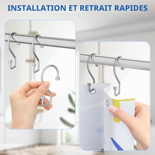 Anneaux Douche Antirouille 12pcs Forme S Argent Goowin