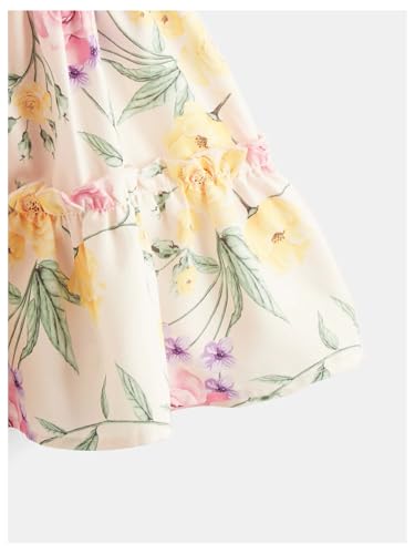 WDIRARA Toddler Girl's Floral Print Ruffle Swing A Line Dress Shirred Square Neck Short Dress4