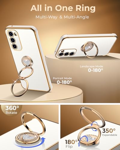 Image of XYZ for Galaxy S23 Plus Case with Stand, for Samsung Galaxy S23 Plus Case with Double Ring, Women Girls Bling Luxury Phone Case for Samsung S23 Plus, White