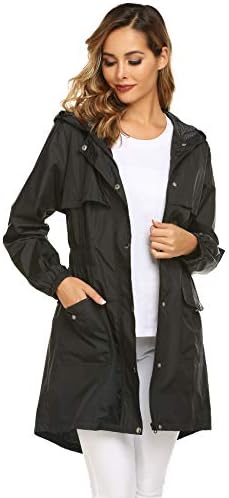 Womens Raincoat Waterproof Rain Jacket Lightweight Packable Hooded Rain Coat Outdoor Active Pocket Windbreaker