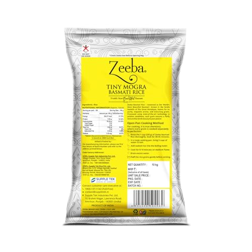 Image of Zeeba Tiny Mogra Basmati Rice 10 Kg, Small Grains with Great Taste, Gut-friendly Rice (Cooked length upto 10mm*)