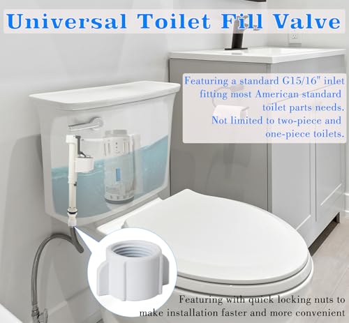 Toilet Fill Valve Replacement Kit, Universal Height Adjustable Toilet Repair Kit Inside Tank Anti Siphon Water Valve With G3/4 Connection, Equipped With G1/2 Adapter for Fast Install