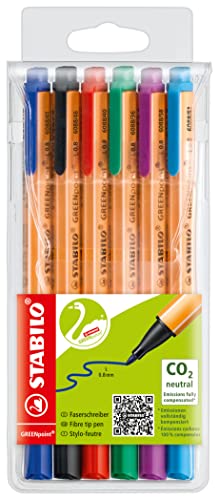 STABILO Greenpoint Felt-Tip Sign Pen - Assorted Colours, Wallet of 6