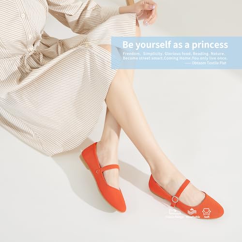 Image of Obtaom Mary Jane Flat Shoes Round Toe Ballet Flats for Women Dressy Fabric Business Flats Comfortable Classic Strap Flats for Office