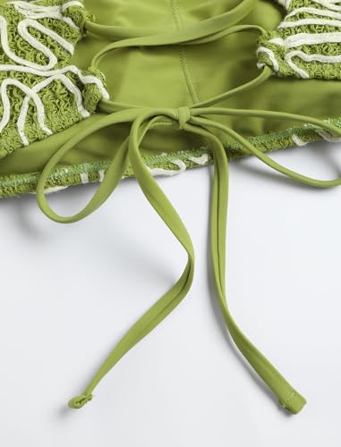 Image of ZAFUL Women Strapless Textured Bandeau Bikini 2 Piece Swimwear Cheeky Solid Lace up Bathing Suits