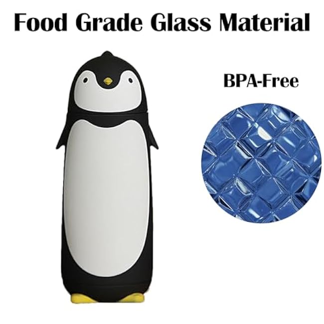 Penguin Water Bottle,300ml Cute Penguin Thermal Vacuum Insulated Water Bottle Leak Resistant Flip Cold for Home, Office(Black)