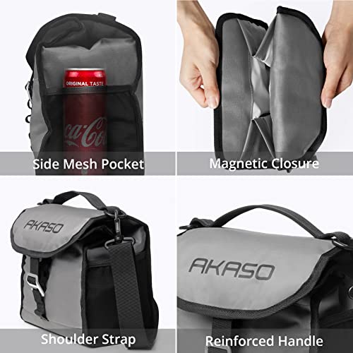 Image of AKASO Insulated Cooler Lunch Bag Packable Lunch Box 12 Can Cooler Bag with Adjustable Shoulder Strap for Office Picnic, Light Gray