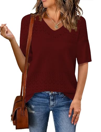 Zeagoo Womens Summer Sweater Casual Short Sleeve...