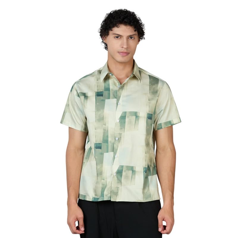 Image of MARK & ALBERT Men's 100% Cotton Printed Half Sleeves Regular Fit Shirt for Men