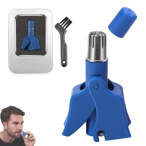 Image of Stainless Steel Hair Trimmer for Men and Women | Manual Nose and Ear Hair Trimmer | Nose Clippers, 360 Rotating Hair Trimmers | Washable Nose Hair Remover | Blue