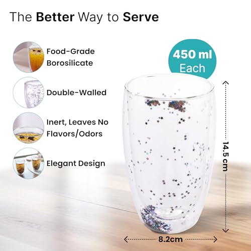 Image of The Better Home Zest Insulated Borosilicate Glass Mugs Set of 2 (450 ml Each) | Double Walled Transparent Coffee & Tea Cups | Gift Mugs | Durable Double Glass Design