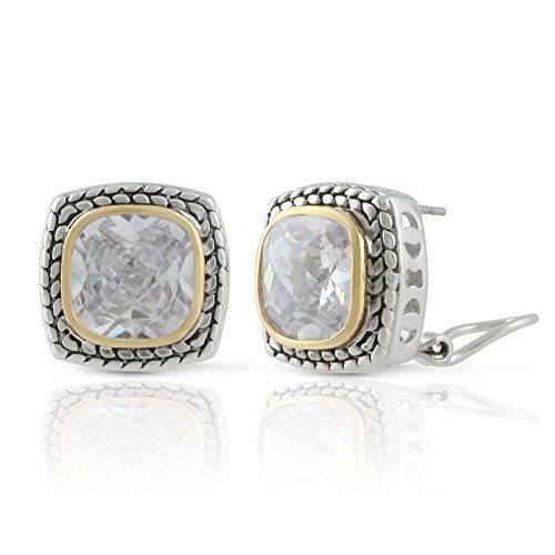Two Tone Vintage Style Cubic Zirconia French Clip Earrings
