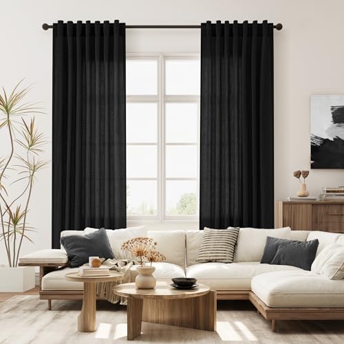 Image of Joywell Extra Long Linen Curtains 102 Inches Long for Living Room Black
