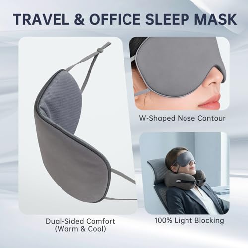 Image of Neck Pillow Travel Pillow - 100% Pure Memory Foam Airplane Pillow with Adjustable Clasp & Removable Cover, Portable Travel Essentials for Long Flights, Car & Office (Dark Gray, with Eye Mask)