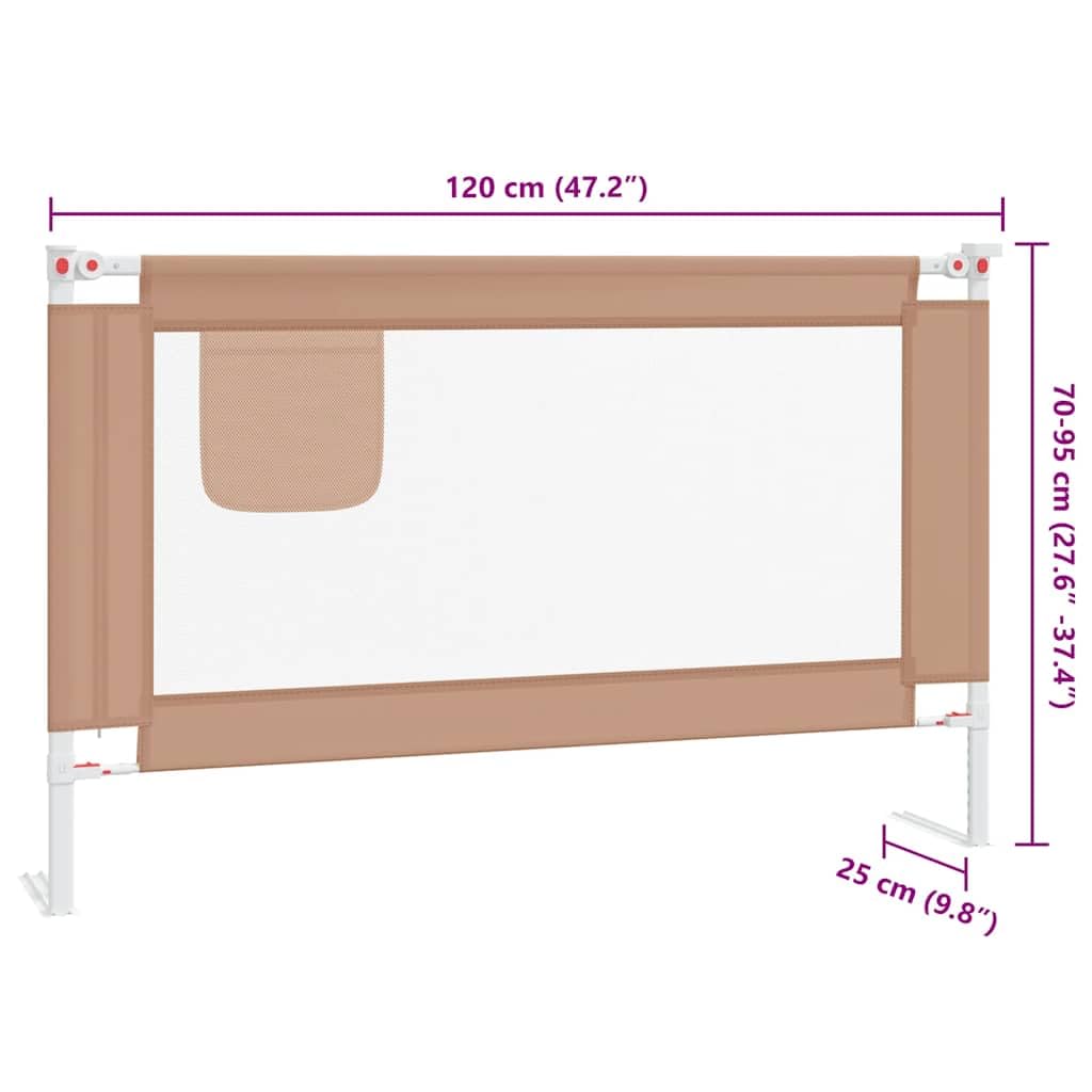 Barrera protectora para cama infantil, color topo, 120 x 25 cm, tela con altura ajustable, plegable, resistente barandilla para cuna, rejilla lateral para cuna, extensión de cama infantil