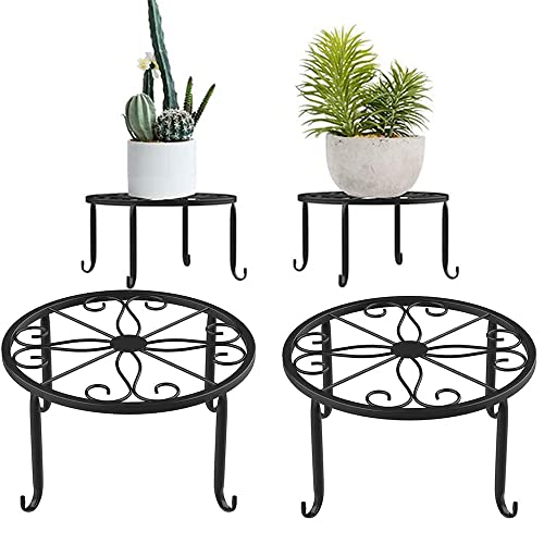 ZDDQ 2 Pedazo Soporte Macetas Metal Redondo, Redondo Dhierro Macetas Plantas, Rack De Plantas De Metal Negro Redondo, Metal Macetas Para Macetas Para Balcones De Jardín Interiores y Exteriores Cover