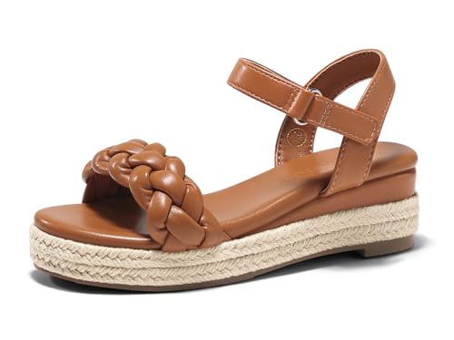 Image of Coutgo Girls Platform Sandals Espadrille Braid Open Toe Ankle Strap Wedge Sandals Summer Dress Shoes for Toddler /Little /Big Kids