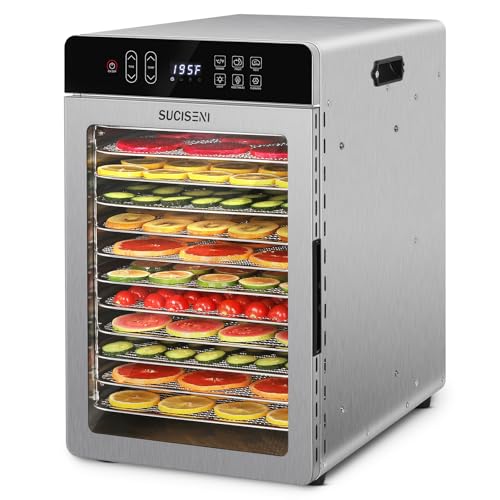 Image of SUCISENI Food Dehydrator Machine for Jerky 11ft, 12 Trays 1000W Stainless Steel Dehydrator with 24H Timer 195℉ Temperature Control, Food Dryer Dehydrated for Meat, Fruits, Veggies, Dog Treats