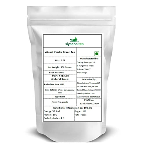 Image of Siyacha Tea Vibrant Vanilla Green Tea, 500 Grams, Fresh Loose Leaf Chai Patti, Rich in Antioxidants, Natural Detox, Refreshing, Healthy Beverage, Makes 250 Cups (approx)