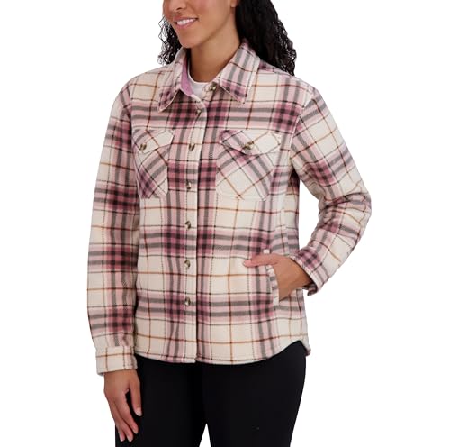 Sage Collective Women's Long Sleeve Plaid Shirt Jacket – Sherpa Lined Fleece Shacket with Pockets