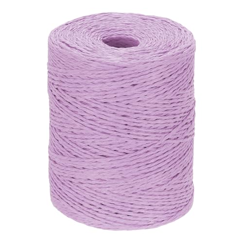 Image of PATIKIL Natural Cotton Raffia Yarn 328 Yard, Crochet Raffia Paper Ribbon for DIY Sun Hat Beach Bag Crochet Yarn Wrapping Knitting, Light Purple