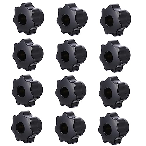 KICHOUSE 12 Pcs Nut Tightening Hand Knobs Threaded Hand Knob Star Thru Knob Star Knob Replacement Tighten Knob Replacement Hand Knob Thru Hole Knobs Threaded Clamping Knob Black Plastic