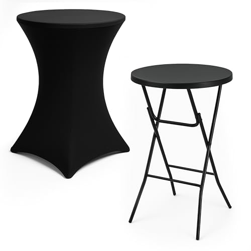 Brixy Stabiler schwarzer Stehtisch inkl. schwarzem Stehtischrock - Partytisch - Robust und witterungsbeständig - klappbar - 80cm x 110cm - Party