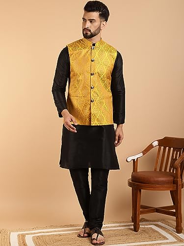 Image of SOJANYA (Since 1958 Men's Silk Blend Kurta Pyjama & Nehru Jacket Combo