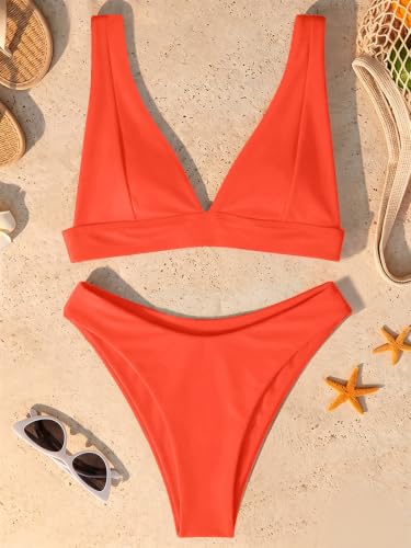 Image of Bathing Suits for Women Deep V Neck Sexy Two Piece Bikini Sets for Women Thong Halter Cheeky Swimsuit