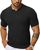 Kurzarm Herren Regular Fit Casual Strickwaren Vintage Mode Sweater Atmungsaktiv Weich Komfortabel Gestrickte T-Shirts A-Black S