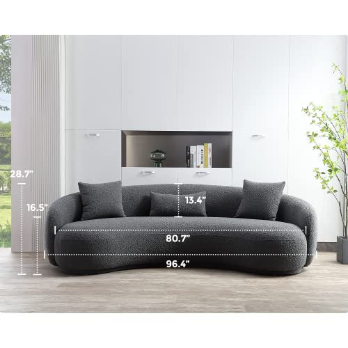 Acanva Mid Century Modern Curved Living Room Sofa, 4-Seat Boucle Fabric Couch For Bedroom, Office, Apartment, Dark Grey #TOP3