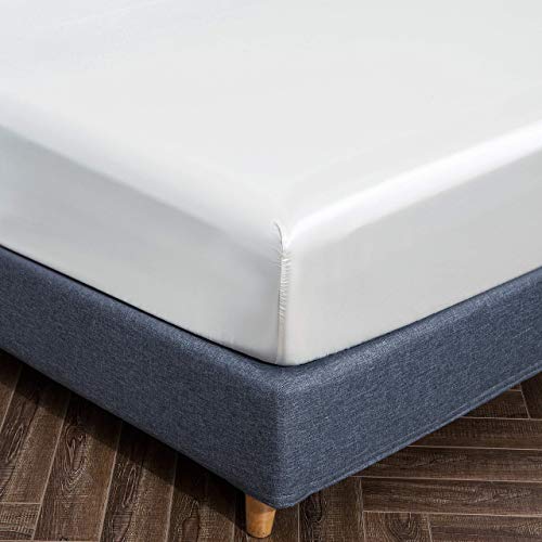 Chvonttow 4 Piece Satin Sheets Queen Size Luxury Silky Satin Bed Sheets Set, Wrinkle, Fade, Stain Resistant, 1 Deep Pocket Fitted Sheet + 1 Flat Sheet + 2 Pillowcases (Ivory White) #TOP4