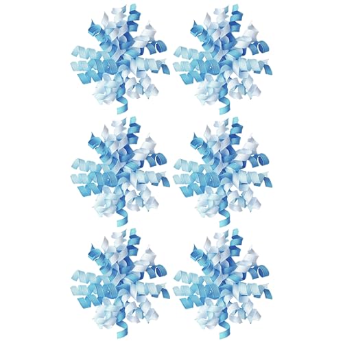 6PCS Blue Self-Adhesive Curly Bows 6 Pre-Made Bows for Gift Wrap Grosgrain Ribbon Bow for Basket Decoration for Champagne Present Bow for Birthday Party Anniversary (Mix Blue 6 inches)