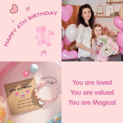 Birthday Gifts for Girls, Adjustable Pink Pearl Bracelet for 4 5 6 7 Year Old Girls, Cute Jewelry Gift for Daughter Granddaughter Niece on Birthday4