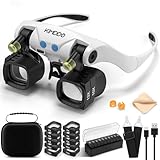KIMDDO Magnifying Glasses with Light, 2X to 23X Magnifying Glasses Headset with 5 Interchangeable Lens Pairs (2X 4X 6X 10X 13X), Rechargeable Headband Magnifier Loupe for Hobby Jewelers Crafts Repair