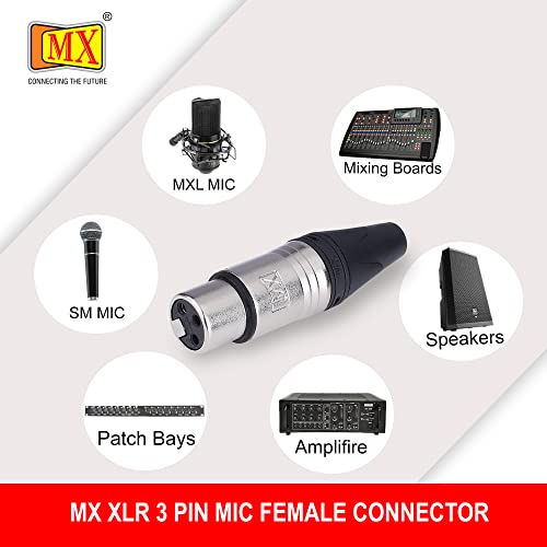 Image of MX XLR Connectors 3 Pin XLR Female Connector for Microphone Audio Socket Made of Pure Copper Nickel Plated XLR Pin for High Conductivity and Ultra-Low Noise (Metal End) Pack of 2