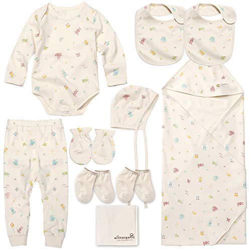 WithOrganic Premium Newborn Layette Gift Set - 10 Pieces | 100% Certified Organic Cotton for Baby Boy or Girl_Crayon Animal