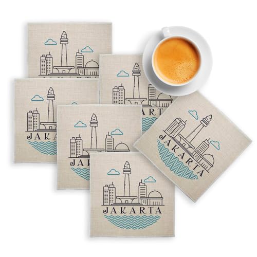 sous Verre en Lin - Jakarta Minimalist Indonésie Voyage Architecture - Lot de 6 (100 x 100 mm)