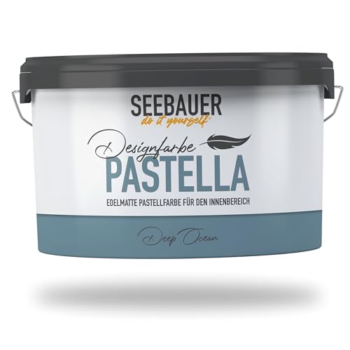 SEEBAUER diy Pastellfarbe PASTELLA Blau 2,5L (Deep Ocean) Edelmatte Wandfarbe Petrol - Innenfarbe sehr hohe Deckkraft - Matt, Abwaschbar und Tropffrei
