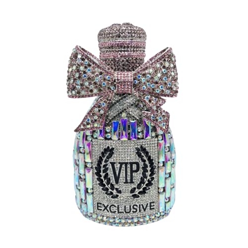 Image of UMREN Women Champagne Bottle Rhinestone Evening Bag Sweet Bow Diamond Clutch Purse Crystal Handbag for Party Cocktail
