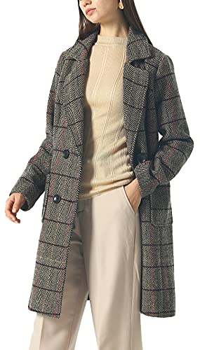 Image of chouyatou Women Elegant Notched Collar Double Breasted Wool Blend Over Coat (XX-Large, Brown-Herringbone)