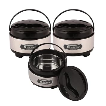 JAINFAM� Pack of 3 Hot-Pot Insulated Casserole Food Warmer Thermoware Casserole Pack of 3 Pc Casserole Set PACK OF 3 (1000ML EACH)